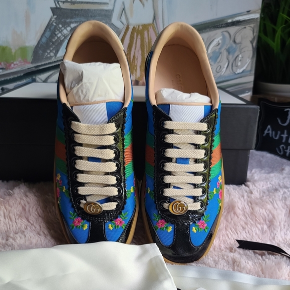 GUCCI G74 Nylon Sneaker With Web In Blue, size 36 - Picture 2 of 12